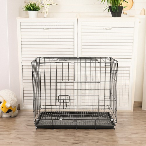 Black dog cage - cage, puppy